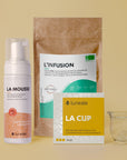 Pack descubrimiento Luneale - Copa menstrual + espuma limpiadora + infusión orgánica para la menstruación - Talla de copa L